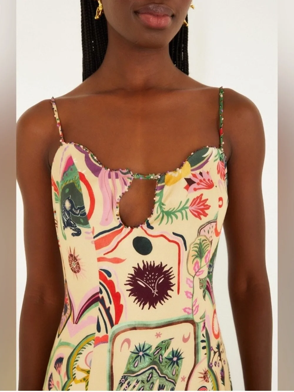 Farm Rio Farm Rio Beige Artsy Surreal Land
Beaded Sleeveless Midi Dress - Picture 3 of 9